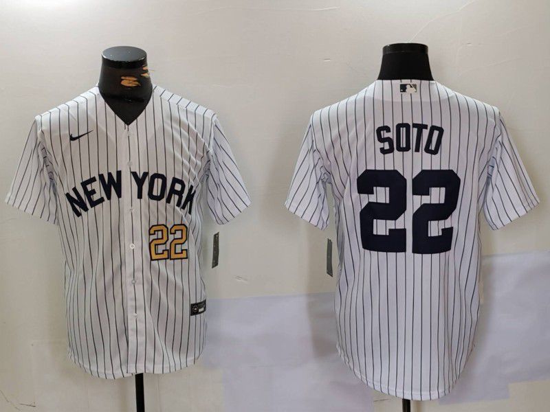 Men New York Yankees #22 Soto White stripe Game 2024 Nike MLB Jersey style 9021